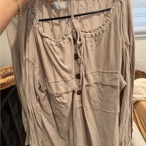 FREE PEOPLE Casual Beige Button-Down Women's Top S